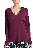 Schiesser Damen Schlafshirt Langarm Pyjamaoberteil, Burgund, 44