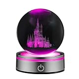 Zoneball 3D Castle Kristallkugel mit Ständer - 80mm Glaskugel mit Buntem Lampensockel, K9 Kristall dekorative Verzierung mit Buntem L