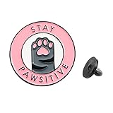 Holibanna Rosa Katze Klaue Brosche Cartoon Bleiben Pawsitive Brief Brosche Niedliche Runde Brosche Pin für Mantel Tasche S