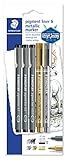 STAEDTLER creative set (3 Fineliner pigment liner schwarz, 2 metallic marker, Johanna Basford) 308 SBK3P3