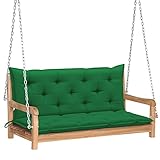 FAMIROSA Hollywoodschaukel mit Grüner Auflage 120 cm Massivholz Teak