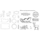 DemiawakingI Schlitten Rentier Stanzschablonen für Scrapbooking Schablone Cutting Dies mit transparentem Stempel für Scrapbooking Album Lesezeichen Prägung Papier DIY Grußkarten Hochzeit W