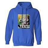 PixiPrints Hoodies Bedruckt mit eigenem Foto Text Logo * Farbe: Blau, Größe: M * hochwertigen Vollfarb-Druck selbst gestalten * Flauschige Q