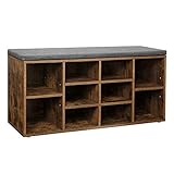 VASAGLE Schuhbank, Schuhregal, Schuhaufbewahrung, Sitzbank, 10 Fächer, mit Polsterung, für den Eingangsbereich, Flur, Schlafzimmer, 104 x 30 x 48 cm, vintagebraun LHS10XB