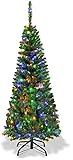 GIANTEX künstlicher Weihnachtsbaum, Tannenbaum mit bunter LED Lichterkette, Christbaum mit Eisenständer & Adapter, dichte Zweige, Christmas Tree, Kunsttanne naturgetreu grün (228 cm 350 LEDs)