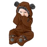 OVERDOSE Infant Baby Jungen Mädchen Winter Dicker Print Kapuze Strampler Fleece Overall Jumpsuit Mantel Outfit Kind Kleidung