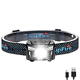 SuperFire HL06 Stirnlampe Kopflampe LED Wiederaufladbare Ultraleicht Superhell 500 Lumen LED Stirnlampe Aufladbar mit Bewegungssensor und Rotlicht, 5 Modi (1 Packung)