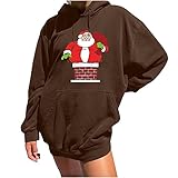 Damen Weihnachten Lose Langarm Retro Kapuzen Bedrucktes Sweatshirt mit überschnittenen Schulterärmeln Hoodie Damen Kapuzenpullover Teenager Mädchen Langarm Pulli Pullover Sweatshirt Streetw