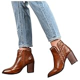 Geilisungren Kurzschaft Stiefel Damen Cowboy Damen Boots Mit Absatz Combat Boots Plateau Schuhe Winterstiefel Kurzschaft Stiefel mit Reißverschluss Knöchel Stiefel Bequeme Boots Retro Ab