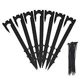 HAKOTOM 150tlg Erdanker Kunststoff Schwarz Erdnägel Plastik Erdhaken Garten Erdspieße mit 100 Kabelbinder für Mähroboter Gartenvlies Sandkastenabdekung Unkrautvlies Maulwurfnetz Allzweckp