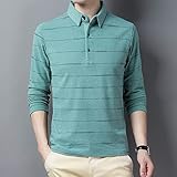 CIDCIJN Herren Langarmshirt - Casual Polo Shirts Männer Herbst Winter Dickes T-Shirt Vollärmel Slim Fit Gestreift Business Formal Button Herren Tops T-Shirt,Grün,M