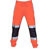 BIBOKAOKE Reflektierend Hosen Herren Sicherheit Arbeitshose Multi-Pocket Sicherheitshose Arbeitskleidung Warnschutzhose Warn Rangerhose Gelb Orange Reflektionsstreifen Nachtlauf Jogging