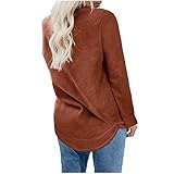 TOALOL Damenshirts Lässig Langarm Sweatshirts Rundhals Pullover Einfarbig Jumper Basic Bluse Herbst & Winter Teenager Sport Oberteile Trainingsanzug T-Shirts Lose Tunika Streetwear (Wein, L)