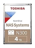 Toshiba N300 4 TB NAS 3.5’’ SATA Interne Festplatte. 24/7-Betrieb, optimal für NAS mit 1–8 Einschüben, 256 MB Datenpuffer, 180 TB/Jahr Workload-Rate, 3 Jahre Garantie, HDWG440UZSVA, Silber, 4TB