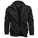 KEFITEVD Übergangsjacke Herren Fleece Gefüttert Fliegerjacke Warme Herbstjacke US Army Feldjacke Retro Bomberjacke Winter Männer Blouson Jacke Schwarz XL