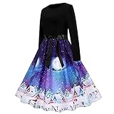 Pianshanzi Vintage Weihnachtskleid Damen Langarm Weihnachten Hohe Taille Urlaub Party Splice Kleider Elegant Weihnachten Cocktailkleid Weihnachtsfeier Kleider A-Linie Abend Party