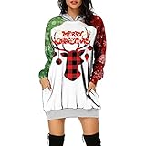 Weihnachtskleid Hooide Damen Kleid Pullover Weihnachten Langarm Sweatshirts Kapuzenpullover Tops Herbst Mini Kleid Herbst Hoodies Kleid Vielzahl von Weihnachtsmustern Lange Pulli Kleid mit T