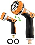 tillvex Garten-Handbrause Premium 10 Funktionen | für alle gängigen Gartenschlauch-Systeme | Gartenbrause | Spritzpistole | Spritzdüse | mit Feststellfunktion | Orang