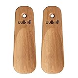 Uulki Schuhlöffel klein Schuhanzieher kurz aus Holz – Schuhhilfe Set Hilfe zum Schuhe anziehen 2 Stück – Ideal für unterwegs, zuhause, auch für Kinder (11,5 cm)