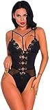 ZEHZPPNBD Damen Babydoll Nachtwäsche Sexy Neckholder Spitze Bodysuit Club Rückenfrei Tiefer V-Ausschnitt Body Top Strampler Feminino (Farbe: Schwarz, Größe: XL)