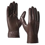 Harssidanzar Herren Italienische Schaffell Lederhandschuhe Vintage Finished Cashmere Gefüttert Aktualisierung, Braun, L