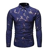 Hemd Herren Revers Knopfleiste Frühling Herbst Dünnschliff Herren Geschäftshemd Slim Fit Modern Einfachheit Luxury Bronzieren Druck Herren Longsleeve Shirt C-Navy1 XXL