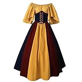 Eaylis Damenmode Kontrastfarbe Kurze Ärmel Lace-up Sexy Mittelalter Vintage Kleid,Frau Punk Karneval Kostüm Gothic Kleider Steampunk Vintage Kleid Festliche Kleider Pailletten Glitzer Partyk