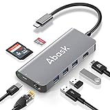 USB C Hub, Abask 8-in-1 USB C Adapter mit 4K HDMI, Gigabit Ethernet Anschluss, 3 USB 3.0 Ports, SD/TF Kartenslots, 100W PD Ladeanschluss, USB-C Hub für MacBook Pro Air, Dell XPS und mehr Type C G
