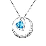 Clearine Damen Halskette 925 Sterling Silber Hochzeit Braut CZ graviert'Keep Me in Your Heart' Kreis-Herz-Form Anhänger Collier Halsreif Kette mit Anhäng