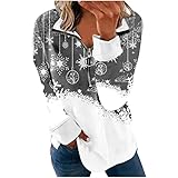 CEFGR Frühling Sweatshirt Damen Teenager Mädchen Weihnachtspulli Aufdruck Top Lässig Stehkragen Sweatshirt Langarmshirt Reißverschluss Pullover Top