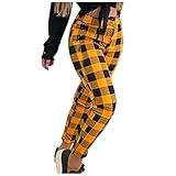 SCBFDI Damen Freizeithose Mit Elastischer Taille In ÜBergrößEstretch-Hose Mit Hohem Bund Und Karomuster Klassische Bleistift-GüR