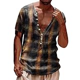 sutelang lurryly Henley Herren-T-Shirt, kurzärmlig, lässig, Knopfleiste, Hemd für Frühling und Sommer, locker und atmungsaktiv, V-Ausschnitt, T-Shirt, Slim Fit, Hemd, kaki, XXL
