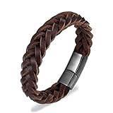 RJGOPL Großhandel Vintage Braid   Leder Armbänder Herren Edelstahl Schnalle Charm Wrap Armband für Jungen handgefertigten männlichen Schmuck 21cm schw