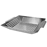 Navaris Grillschale Grillpfanne Edelstahl Schale - Gemüse Grill Pfanne Grillkorb - Großer Rost Korb - Ofen Gemüsekorb 35x30x6
