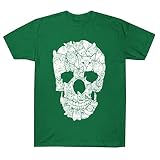 Herren-Top mit Halloween-Totenkopf-Druck, Rundhalsausschnitt, große kurze Ärmel, locker, grün, 58