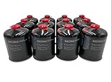 Grillfürst 12 x 450g Butan Gaskartusche/Schraubkartusche mit EN 417 Schraubgewinde, 7/16 Zoll Durchmesser und Ventil für Grill, Gaskocher, Campingkocher, Gasheizung