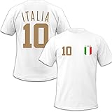 Italien Kinder T-Shirt + Wunschnummer auf Rücken WM EM Fan Italy Team, Farbe:Weiss, Größe:9-11 Jahre (134-146cm)