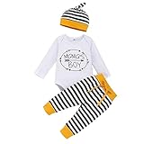 Säuglings Baby Junge Kleidung Neugeborene Langarm Bodysuit Hose Hut 3 Stück Outfit Set Outfitt Mama's Boy