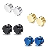 4 Paare 8 mm Titan Edelstahln Magnet Ohrstecker für Herren Damen Rund Ohrringe Fake Plug Tunnel Ohrclip Non-Piercing Punkstil Ohrschmuck Schwarz,Silber,Blau, G