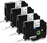 MarkField Kompatible Laminiert Schriftband als Ersatz für Brother P-Touch TZ TZe-231 Etikettenband für PT-H105 H108 H101C H100LB/R 1000 1010 D200 D400, Schwarz auf Weiß, 12mm x 8m, 4 Pack