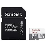 SanDisk Ultra 32GB Android microSDHC Speicherkarte + SD-Adapter bis zu 80 MB/Sek, Class 10, White, Grey, Red, SDSQUNS-032G-GN3M