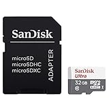 SanDisk Ultra 32GB Android microSDHC Speicherkarte + SD-Adapter bis zu 80 MB/Sek, Class 10, White, Grey, Red, SDSQUNS-032G-GN3M