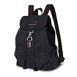 AtailorBird Rucksack Damen Klein Vintage Canvas Daypack Leinwand Drawstring Schulrucksack Casual Backpack Reise Daypack für Schule, Lässige und Outdoor Camping Schw