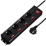 Hama 137257 4-fach Steckdosenleiste einzeln schaltbar (Wandmontage, extra großer Buchsen-Abstand, Stecker 90° gedreht, 1,4m Kabel) Mehrfachsteckdose Steckerleiste schw