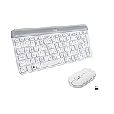 Logitech MK470 Slim Combo Kabelloses Tastatur-Maus-Set, 2.4 GHz Verbindung via Nano-USB-Empfänger, 10m Reichweite, 18-Monate Batterielaufzeit, PC/Laptop, Deutsches QWERTZ-Layout - Offwhite/Weiß