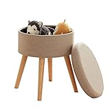 Zedelmaier Sitzhocker Aufbewahrungsbox Stuhl Ottoman Polstersitz aus Leinen und Massivholz (Beige)