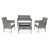 MiXXAR 4-teilig Gartenmöbel-Set Rattan Lounge Sitzgruppe Polyrattan Gartenmöbel Set Rattanmöbel Sofa Set Gartentisch Mit Glasplatte Für Outdoor, Garten, G