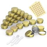 PAMIYO 24 Stücke Aluminium Leer Döschen, 20ml Set Aluminium Leer Döschen, Leere Dosen mit Schraubdeckel für lippenbalsam, Lotion, Creme, Masken, Mini-Kerzen, Kosmetik(Gold)