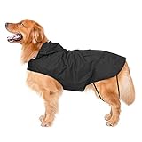 Bwiv Hunde Regenmantel Wasserdicht Regenjacke mit Reflektor Hundemantel Groß Gefüttert Ultraleichte Atmungsaktive Reganmantel Hundejacke Reflexstreifen Regenjacke Hunde Mit Kapuze Schwarz 6XL