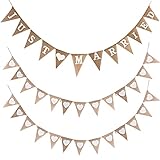 Wimpelkette Hochzeit Vintage Hessischen Girlande Herz，JUST Married Jute Bunting Banner Deko für Dekoration für Hochzeitszeremonie Fotorequisiten Brautdusche Junggesellinnenabschied(3.4m/11.15 ft)